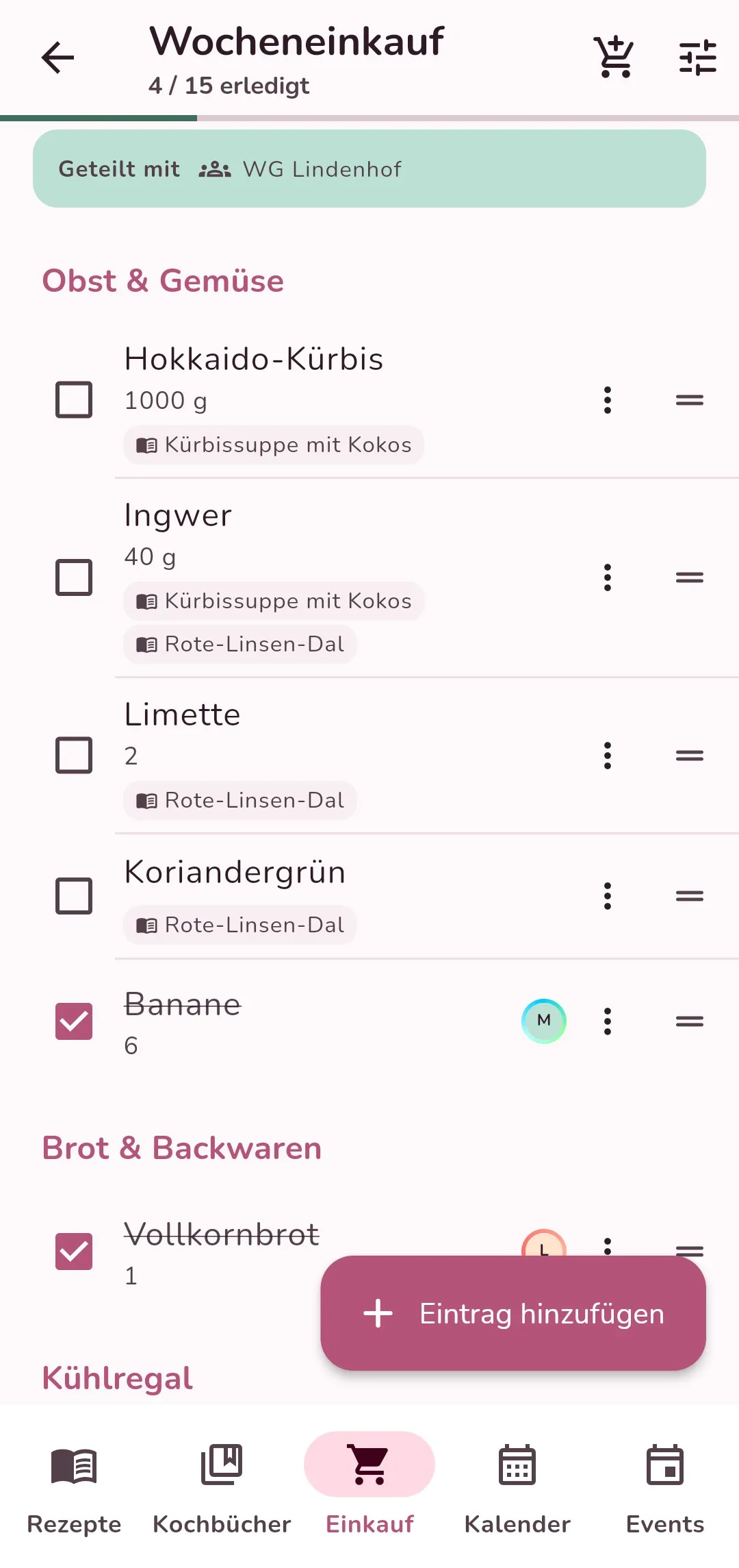 Happi Happi: Einkaufsliste aus deinen Rezepten